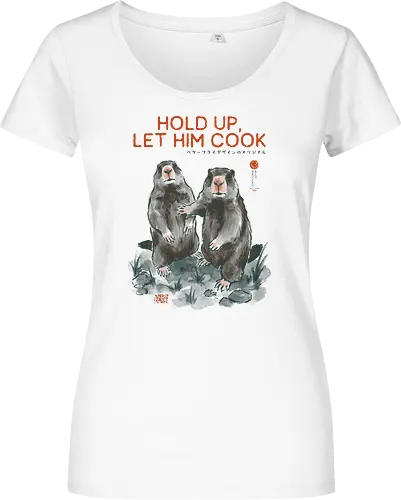 Hold Up, Let Him Cook - marmot, meme, funny, vintage, retro, japanese, quote, lets cook, groundhog, funny meme, internet culture, woodchuck, art print, sarcastic, viral - Women T-Shirt