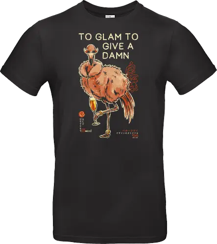 To Glam To Give a Damn - ostrich, funny, vintage, retro, japanese, quote, glam, champagne, fabulous, sassy, art print, funny bird, attitude, sunglasses, mood - Standard T-Shirt