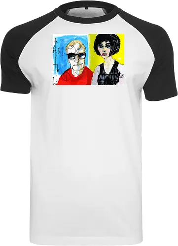 Zwei Blicke - Manfred Schloesser, Urban Sketching, Tuschezeichnung, Ink Sketch, Aquarell Kunst, Expressive Art, Modern Portrait, Grafik Design, Contemporary Art, Galerie Shirt, Primärfarben, Kontrast, Linienkunst, Line Art Portrait. - Raglan T-Shirt