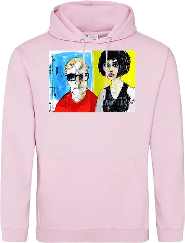 Zwei Blicke - Manfred Schloesser, Urban Sketching, Tuschezeichnung, Ink Sketch, Aquarell Kunst, Expressive Art, Modern Portrait, Grafik Design, Contemporary Art, Galerie Shirt, Primärfarben, Kontrast, Linienkunst, Line Art Portrait. - Standard Hoodie
