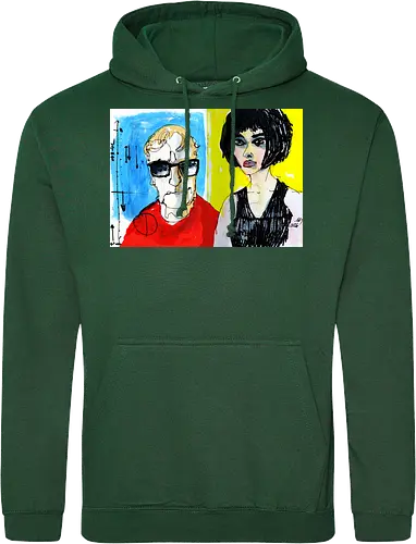 Zwei Blicke - Manfred Schloesser, Urban Sketching, Tuschezeichnung, Ink Sketch, Aquarell Kunst, Expressive Art, Modern Portrait, Grafik Design, Contemporary Art, Galerie Shirt, Primärfarben, Kontrast, Linienkunst, Line Art Portrait. - Standard Hoodie