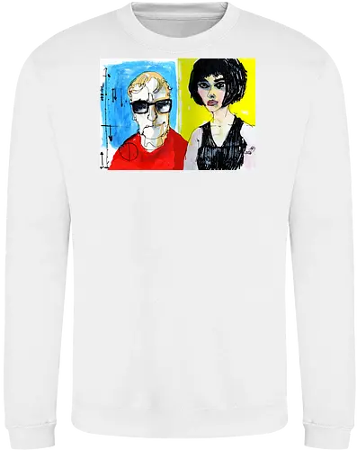 Zwei Blicke - Manfred Schloesser, Urban Sketching, Tuschezeichnung, Ink Sketch, Aquarell Kunst, Expressive Art, Modern Portrait, Grafik Design, Contemporary Art, Galerie Shirt, Primärfarben, Kontrast, Linienkunst, Line Art Portrait. - Sweatshirt