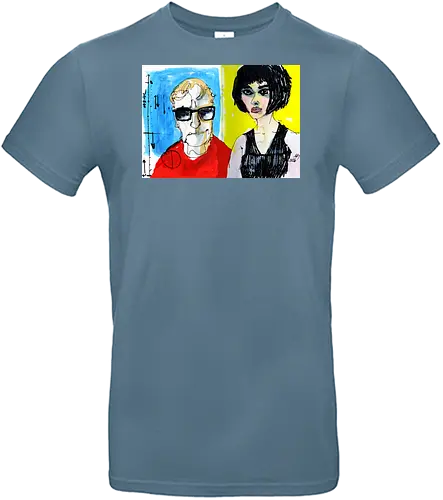 Zwei Blicke - Manfred Schloesser, Urban Sketching, Tuschezeichnung, Ink Sketch, Aquarell Kunst, Expressive Art, Modern Portrait, Grafik Design, Contemporary Art, Galerie Shirt, Primärfarben, Kontrast, Linienkunst, Line Art Portrait. - Standard T-Shirt