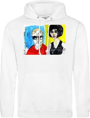 Zwei Blicke - Manfred Schloesser, Urban Sketching, Tuschezeichnung, Ink Sketch, Aquarell Kunst, Expressive Art, Modern Portrait, Grafik Design, Contemporary Art, Galerie Shirt, Primärfarben, Kontrast, Linienkunst, Line Art Portrait. - Standard Hoodie
