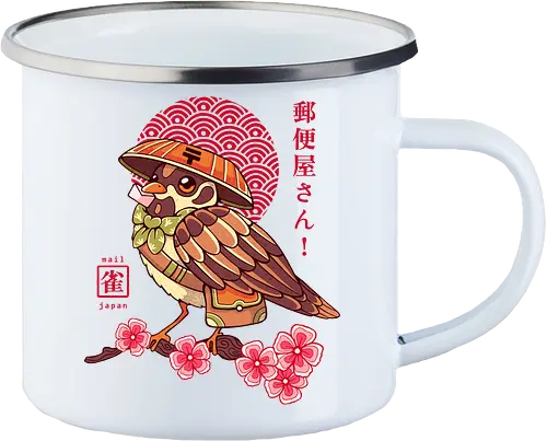 POST BIRD - japan, japanese, bird, sakura, cherry blossom, floral, cultural, post mail - Enamel Mug