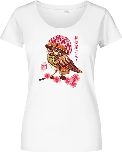 POST BIRD - japan, japanese, bird, sakura, cherry blossom, floral, cultural, post mail - Women T-Shirt