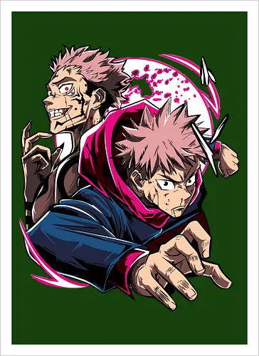 Itadori Yuji Jujutsu Cursed Power - itadori yuji, Jujutsu, cursed energy, anime fan, pink hair, action pose, otaku gift, shounen - Artprint