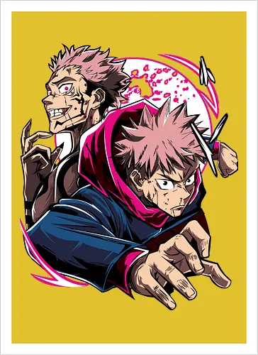 Itadori Yuji Jujutsu Cursed Power - itadori yuji, Jujutsu, cursed energy, anime fan, pink hair, action pose, otaku gift, shounen - Artprint