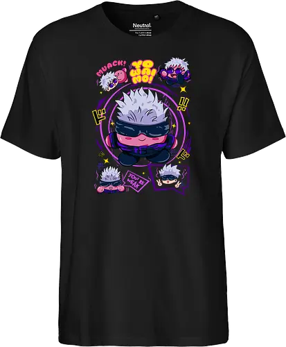 Pink Gojo Satoru Infinity Cute Mode - gojo satoru, Jujutsu, crossover, chibi style, funny anime, kawaii, otaku humor, anime lover gift - Fairtrade T-Shirt