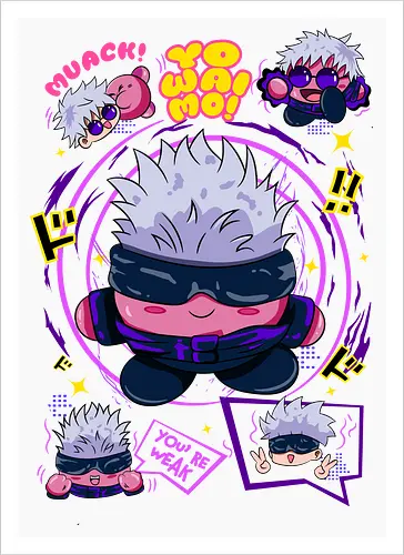 Pink Gojo Satoru Infinity Cute Mode - gojo satoru, Jujutsu, crossover, chibi style, funny anime, kawaii, otaku humor, anime lover gift - Artprint