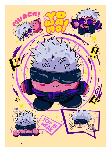 Pink Gojo Satoru Infinity Cute Mode - gojo satoru, Jujutsu, crossover, chibi style, funny anime, kawaii, otaku humor, anime lover gift - Artprint