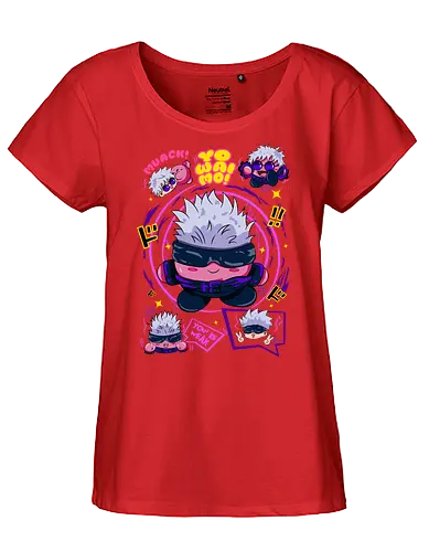 Pink Gojo Satoru Infinity Cute Mode - gojo satoru, Jujutsu, crossover, chibi style, funny anime, kawaii, otaku humor, anime lover gift - Fairtrade Girl Shirt