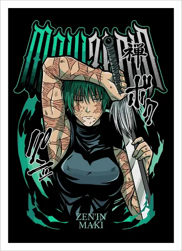 Maki Zenin Cursed Tools Warrior - maki zenin, Jujutsu, cursed tools, weeb, action hero, strong female character, teal aesthetic, anime fan gift - Artprint