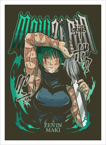 Maki Zenin Cursed Tools Warrior - maki zenin, Jujutsu, cursed tools, weeb, action hero, strong female character, teal aesthetic, anime fan gift - Artprint