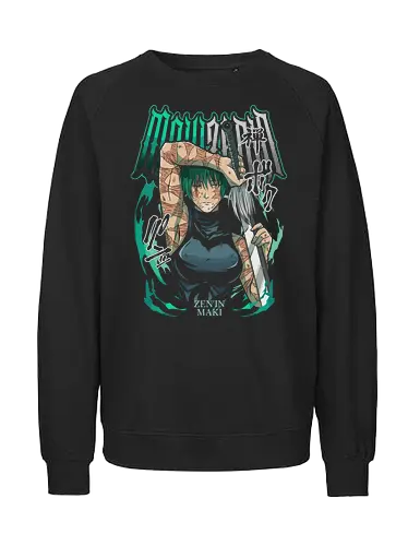 Maki Zenin Cursed Tools Warrior - maki zenin, Jujutsu, cursed tools, weeb, action hero, strong female character, teal aesthetic, anime fan gift - Fairtrade Sweatshirt