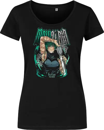 Maki Zenin Cursed Tools Warrior - maki zenin, Jujutsu, cursed tools, weeb, action hero, strong female character, teal aesthetic, anime fan gift - Women T-Shirt