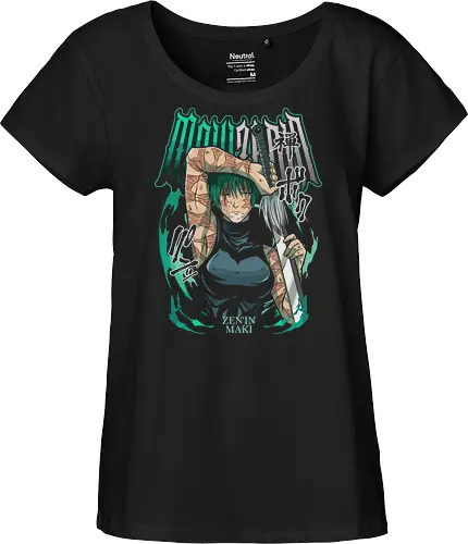Maki Zenin Cursed Tools Warrior - maki zenin, Jujutsu, cursed tools, weeb, action hero, strong female character, teal aesthetic, anime fan gift - Fairtrade Girl Shirt