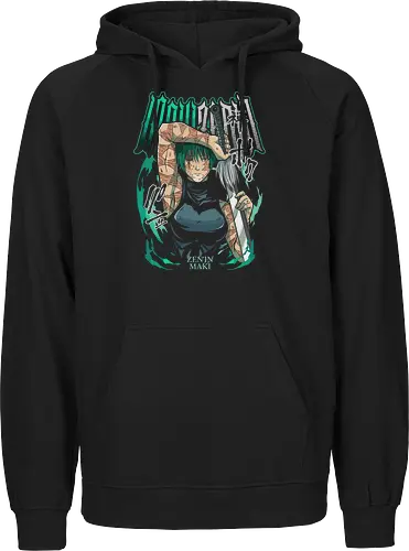 Maki Zenin Cursed Tools Warrior - maki zenin, Jujutsu, cursed tools, weeb, action hero, strong female character, teal aesthetic, anime fan gift - Fairtrade Hoodie