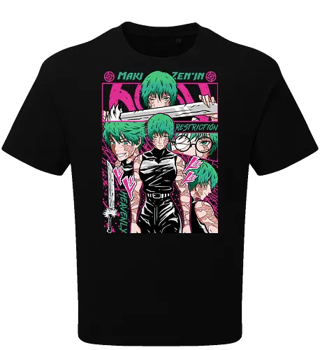 Maki Zenin Restriction Unleashed - maki zenin, Jujutsu, restriction arc, pink and black, powerful female, manga style, otaku gift, shounen anime - Oversize T-Shirt