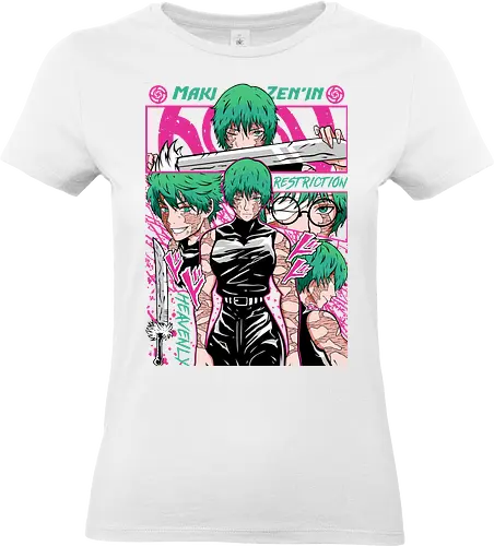 Maki Zenin Restriction Unleashed - maki zenin, Jujutsu, restriction arc, pink and black, powerful female, manga style, otaku gift, shounen anime - Standard T-Shirt (Women)