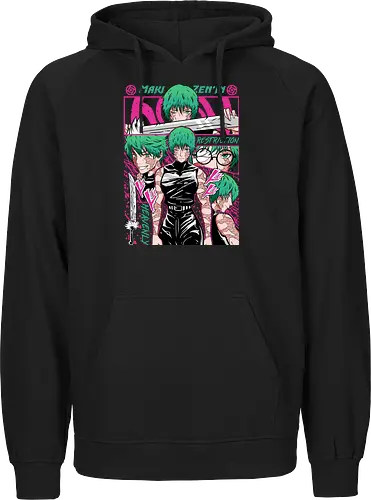 Maki Zenin Restriction Unleashed - maki zenin, Jujutsu, restriction arc, pink and black, powerful female, manga style, otaku gift, shounen anime - Fairtrade Hoodie