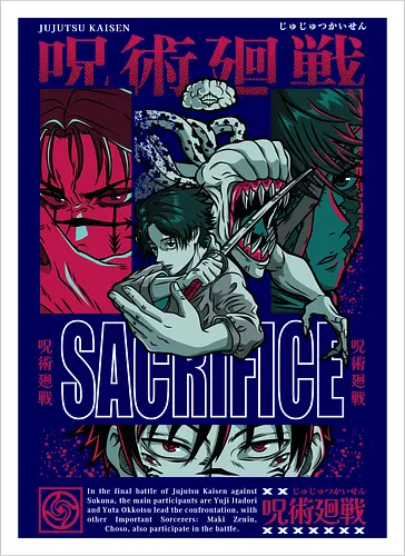 Jujutsu Sacrifice Arc Legacy - Jujutsu, sacrifice arc, cursed clash, manga action, anime fan, dark theme, birthday gift weeb, multi character - Artprint