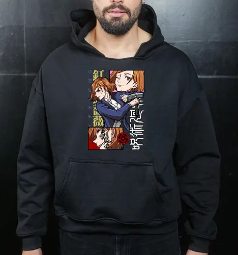 Nobara Kugisaki Hammer Down Attitude - nobara kugisaki, Jujutsu, fierce female, cursed nail, urban anime, otaku gift, anime lover, orange hair - Cropped Hoodie