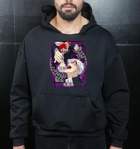 Gojo Satoru Five Seals Infinite Power - gojo satoru, Jujutsu, five seals, purple aesthetic, six eyes unleashed, anime fan art, weeb birthday, strongest sorcerer - Cropped Hoodie