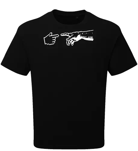 Art Meets Tech - 8-bit computer design, analog vs digital merch, minimalist aesthetic shirt, graphic designer gift, funny renaissance tee, Creation of Adam shirt, pixel cursor graphic tee, art history parody apparel, tech streetwear clothing, programmer fashion - Oversize T-Shirt