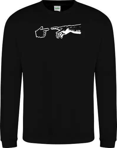 Art Meets Tech - 8-bit computer design, analog vs digital merch, minimalist aesthetic shirt, graphic designer gift, funny renaissance tee, Creation of Adam shirt, pixel cursor graphic tee, art history parody apparel, tech streetwear clothing, programmer fashion - Sweatshirt