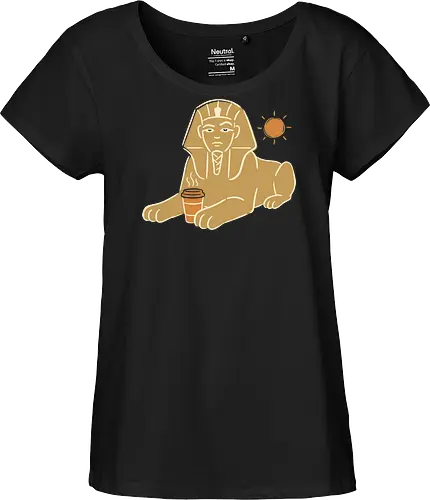 Ancient Caffeine: The Morning Sphinx - funny sphinx shirt, coffee lover graphic tee, ancient egypt apparel, not a morning person tee, minimalist boho clothing, quirky history merch, caffeine addict streetwear, funny pharaoh design, desert aesthetic fashion, sarcastic morning shirt - Fairtrade Girl Shirt