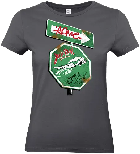 the runner sign acme - acme, coyote, mayhem, cartoon, 90s, 80s, kids, comedy, retro cartoon, dumbwaystodie, tnt, bomb, dynamite - Standard T-Shirt (Women)