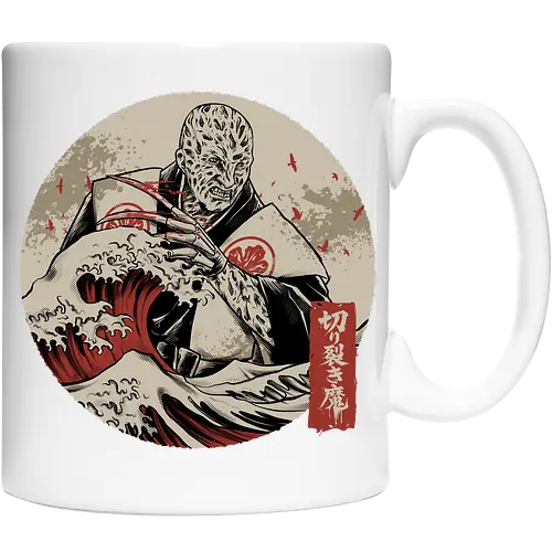 the nightmare samurai  - jasonvoorhees, freddy krueger, friday13th, horror movies, slasher, halloween town, hocus pocus, elmstreet, nightmare, waveoffkanagawa, japanese, shinobi, samurai, horror, halloween - Cup