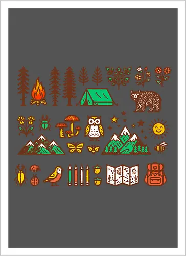 Wandering icons - outdoors, camping, hiking, nature, mountain, nature, great outdoors - Artprint