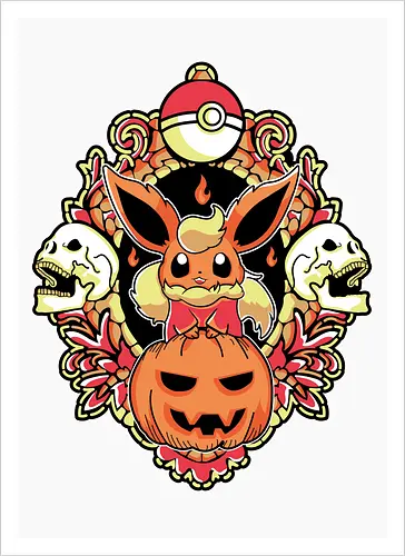 Ember Witch Of The Pumpkin Patch - fire spirit, spooky fanart, flame aesthetic, halloween chibi, anime birthday gift, dark kawaii, autumn creature, otaku shirt - Artprint