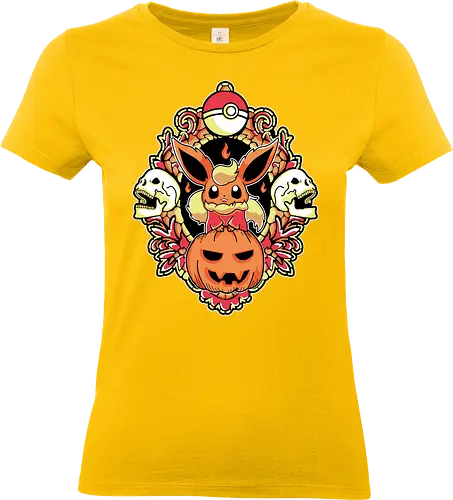 Ember Witch Of The Pumpkin Patch - fire spirit, spooky fanart, flame aesthetic, halloween chibi, anime birthday gift, dark kawaii, autumn creature, otaku shirt - Standard T-Shirt (Women)