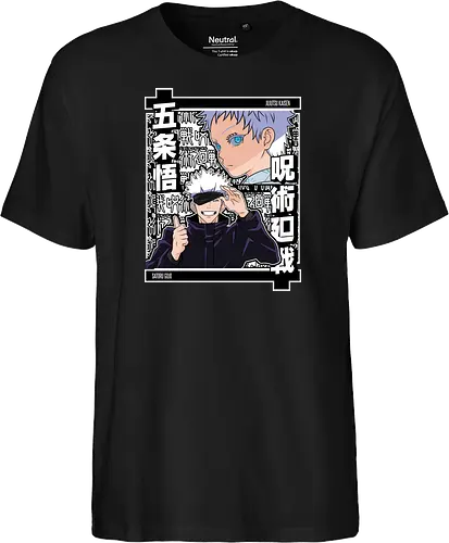 Satoru Gojo Jujutsu Unleashed - Satoru Gojo, Jujutsu, strongest sorcerer, anime gift, otaku, sticker style, black and white, jjk fan - Fairtrade T-Shirt
