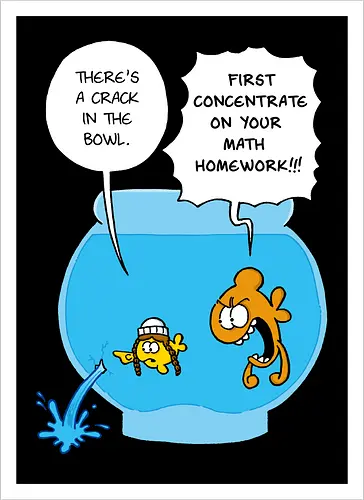 Ruthe - Crack in the Bowl - Ruthe, Ralph Ruthe, comic, crack, Fishbowl, Math, Homework, fish - Artprint