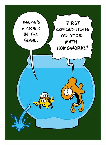 Ruthe - Crack in the Bowl - Ruthe, Ralph Ruthe, comic, crack, Fishbowl, Math, Homework, fish - Artprint
