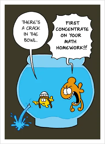 Ruthe - Crack in the Bowl - Ruthe, Ralph Ruthe, comic, crack, Fishbowl, Math, Homework, fish - Artprint