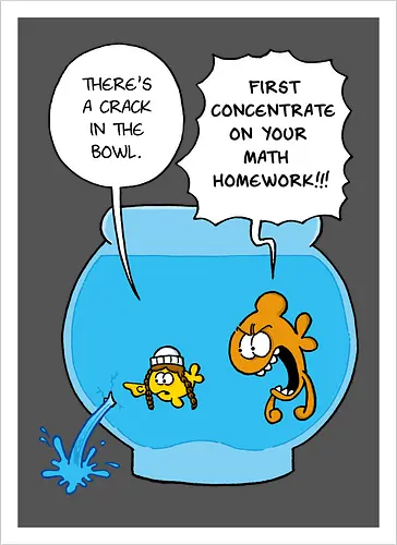 Ruthe - Crack in the Bowl - Ruthe, Ralph Ruthe, comic, crack, Fishbowl, Math, Homework, fish - Artprint