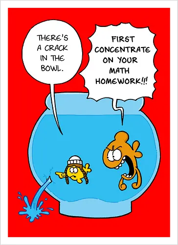 Ruthe - Crack in the Bowl - Ruthe, Ralph Ruthe, comic, crack, Fishbowl, Math, Homework, fish - Artprint