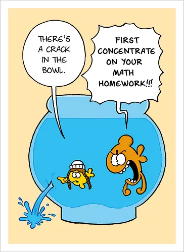 Ruthe - Crack in the Bowl - Ruthe, Ralph Ruthe, comic, crack, Fishbowl, Math, Homework, fish - Artprint