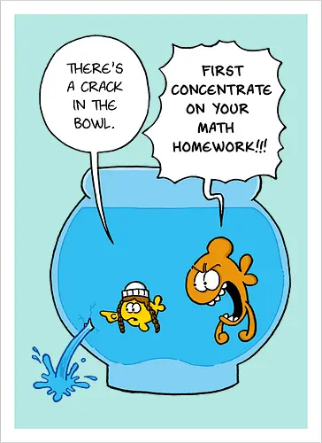 Ruthe - Crack in the Bowl - Ruthe, Ralph Ruthe, comic, crack, Fishbowl, Math, Homework, fish - Artprint