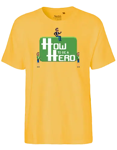 How to be a Hero - Howky trägt Logo - htbah, rpg, rollenspiel, pen and paper, würfel, hauke - Fairtrade T-Shirt