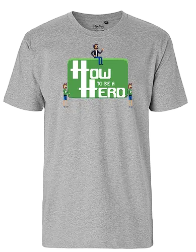 How to be a Hero - Howky trägt Logo - htbah, rpg, rollenspiel, pen and paper, würfel, hauke - Fairtrade T-Shirt
