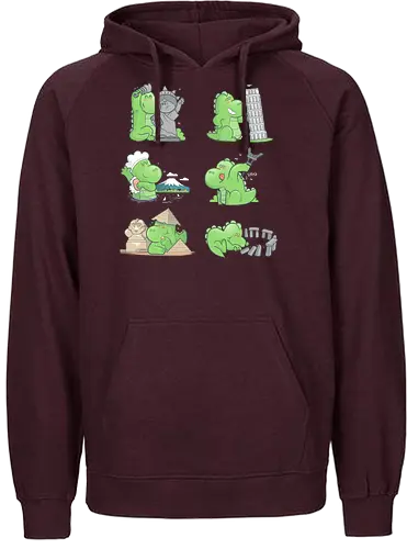 Kaiju goes traveling - kaiju, urlaub, vacation, unterwegs, traveling, sehenswürdigkeiten, pyramide, eiffelturm - Fairtrade Hoodie