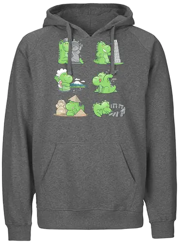 Kaiju goes traveling - kaiju, urlaub, vacation, unterwegs, traveling, sehenswürdigkeiten, pyramide, eiffelturm - Fairtrade Hoodie