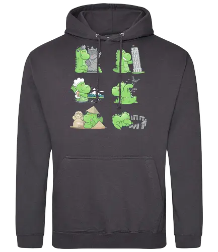 Kaiju goes traveling - kaiju, urlaub, vacation, unterwegs, traveling, sehenswürdigkeiten, pyramide, eiffelturm - Standard Hoodie