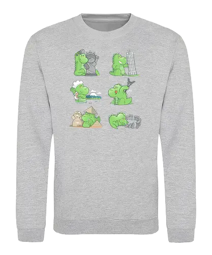 Kaiju goes traveling - kaiju, urlaub, vacation, unterwegs, traveling, sehenswürdigkeiten, pyramide, eiffelturm - Sweatshirt